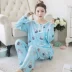 Đồ ngủ mùa hè của phụ nữ cotton dài tay cotton lụa dịch vụ nhà phù hợp với nhân tạo bông cotton lụa cộng với chất béo kích thước lớn đồ ngủ trung niên bộ pijama Bộ Pajama