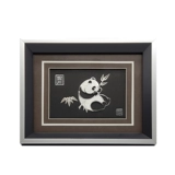 Гигантская панда серебряная шелковая картина