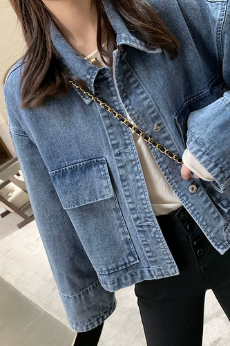 Ретро джинсовая осенняя куртка, короткий джинсовый жакет, свободный крой, 2019