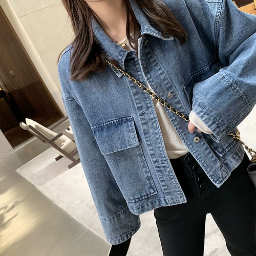 Ретро джинсовая осенняя куртка, короткий джинсовый жакет, свободный крой, 2019
