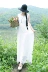 Mùa hè văn học kích thước lớn lụa thường hai lớp không tay váy cotton và linen vest váy trắng linen dress váy hoa nhí dáng dài Váy dài