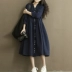 Mori cô gái 2018 mùa xuân mới Hàn Quốc phiên bản của văn học dòng lớn linen ăn mặc bat tay áo v-cổ dài tay cotton và linen ăn mặc Váy dài