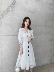 Bà CHINSTUDIO tùy chỉnh móc hoa hollow trắng v-cổ đầm ren nữ mùa hè đoạn dài một từ váy mẫu váy xòe đẹp A-Line Váy