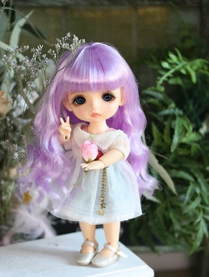 taobao agent Kaka bjd doll 68 points soft silk imitation horse -haired wig natural instant noodle roll dream purple xaga/dz