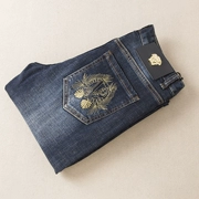 Quần bò nam mùa xuân và mùa hè thêu quần jeans nam co giãn chân xu hướng hoang dã mid-up quần dài - Quần jean