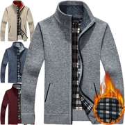 Mùa thu và mùa đông nam đan áo len cộng với nhung dày ấm áo khoác nam thanh niên áo len dây kéo đứng cổ áo loose shirt