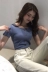 Mùa hè 2019 của phụ nữ phiên bản Hàn Quốc của áo sơ mi trơn màu mới, quần lọt khe, đáy quần ngắn đơn ngực - Áo phông Áo phông