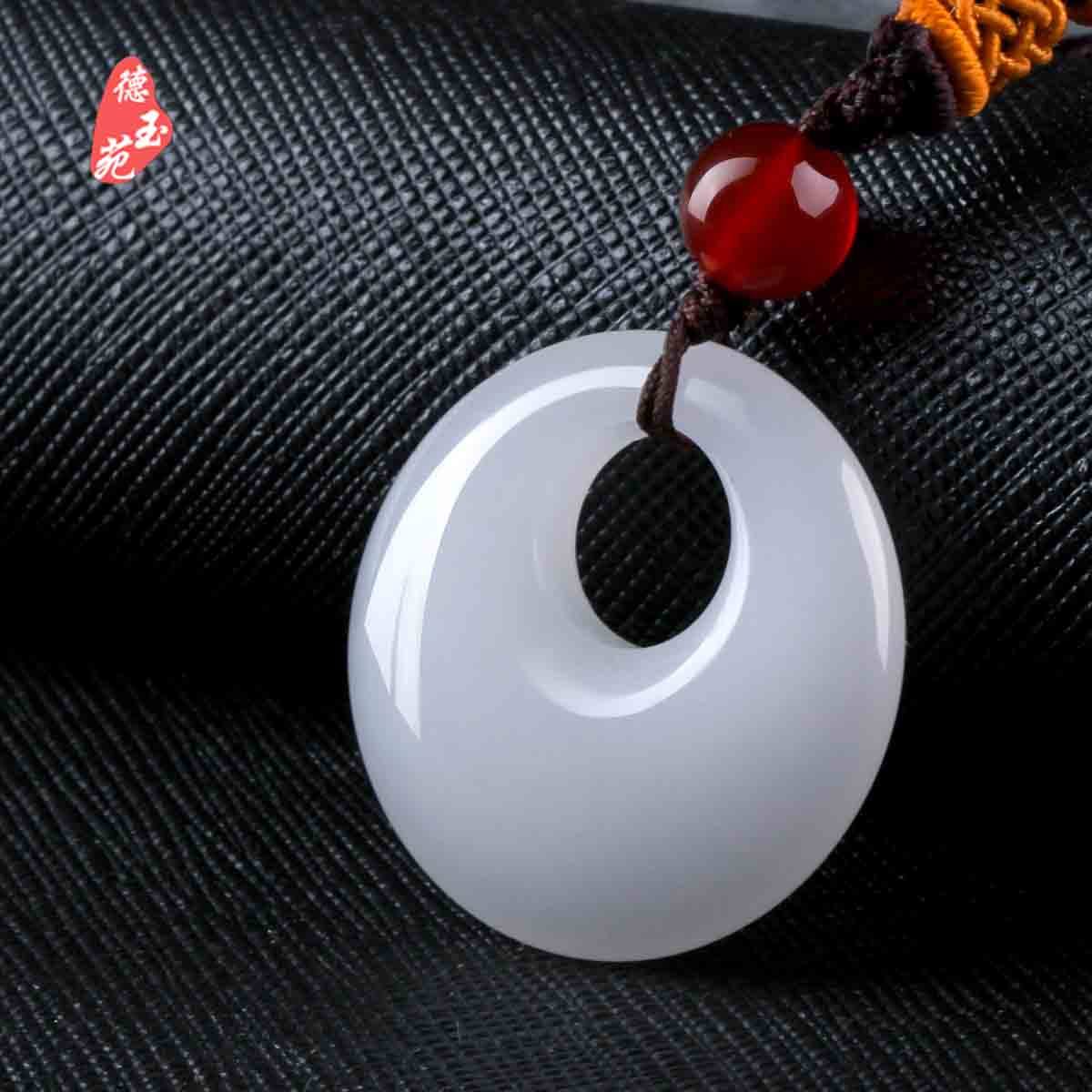 天然新疆昆仑子玉平安扣吊坠男女情侣玉石项链天然白色玉吊坠玉佩