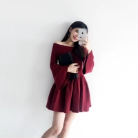 Мегафон, бордовое демисезонное трикотажное платье с рукавами, 2018, новая коллекция, открытые плечи, длинный рукав