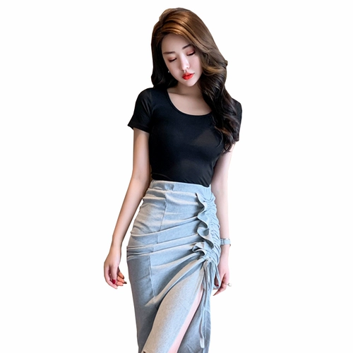 Сексуальная футболка с бантиком, короткий рукав, облегающий крой