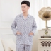 Mùa xuân và mùa hè mùa hè cotton đồ ngủ nam dài tay cotton XL trung niên dịch vụ nhà phù hợp với dệt bông phần mỏng shop đồ nam Nam giới