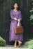 Nian Jiangnan Zen Womens Purple Purple Áo choàng Retro Váy rộng Kích thước lớn Áo choàng cổ chữ V - Váy dài đầm body tay dài Váy dài