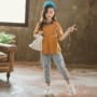 Quần áo trẻ em mùa hè cho bé gái thiết lập 2019 phiên bản Hàn Quốc mới của bộ đồ thời trang ngắn tay trẻ em nước ngoài trong bộ đồ bé trai hai mảnh - Phù hợp với trẻ em shop trẻ em