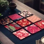 Màu đỏ in cotton linen nghệ thuật đế lót ly trà pad trà hỗ trợ nồi mat Kung Fu phụ kiện trà bảo vệ UV pad zero trận đấu bộ bình trà