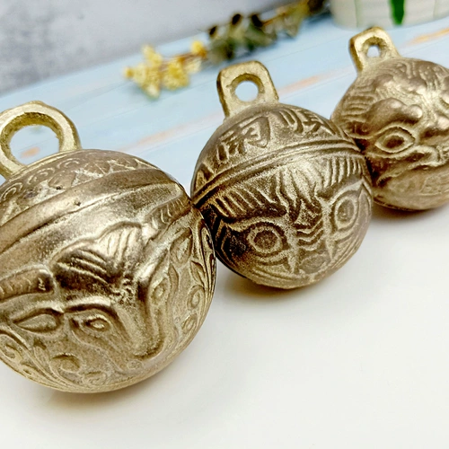Древний французский тигр голова бронзовой колокол питомец Колокол Золотой волосатый волосатый самода медная подвеска