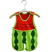 Bé vai khóa một mảnh váy mở bib baby baby quần áo trăm ngày ảnh dưa hấu romper cotton mỏng mùa hè ăn mặc