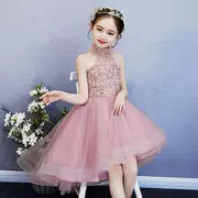 Tiệc công chúa màu hồng quý phái váy trẻ em fluffy cô gái váy dạ hội mẫu thời trang catwalk màu hồng hiệu suất - Váy trẻ em