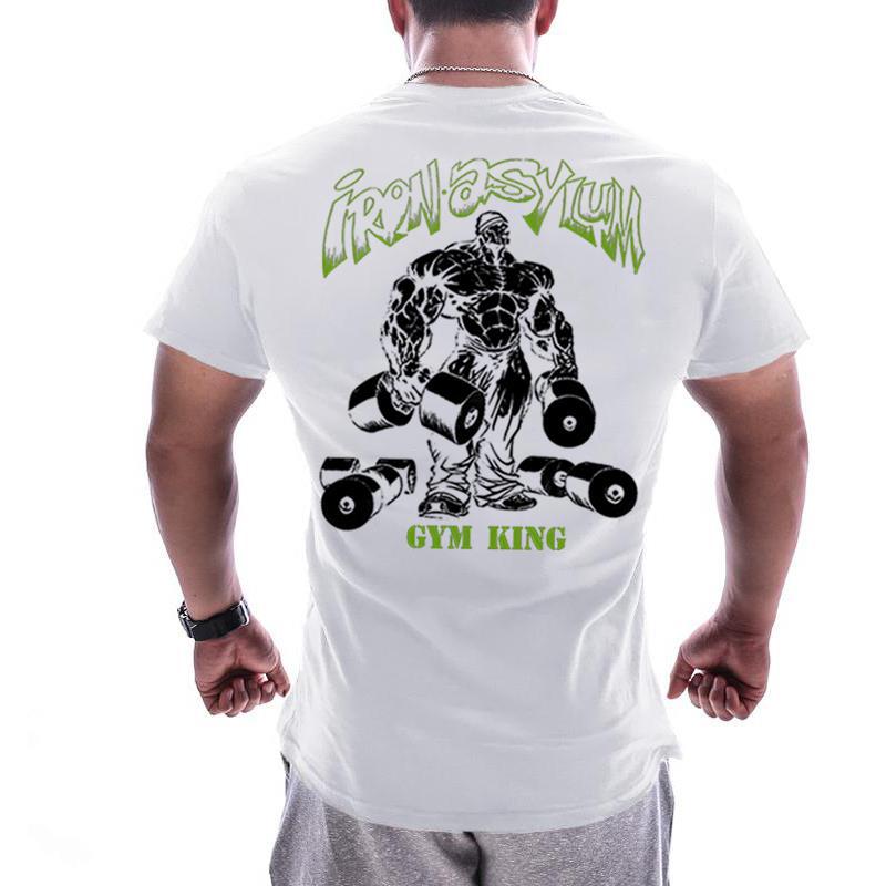White Green Dumbbellsummer new pattern muscle brother Short sleeve male easy Big size pure cotton elastic force motion T-shirt run train Fitness clothes