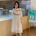 Váy bà bầu mùa hè 2019 mới thời trang điểm sóng khâu lưng dây đeo váy dài size lớn cho bà bầu - Áo thai sản