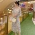 Đầm bầu cho mẹ bầu hè 2019 thời trang mới Đầm cổ chữ V Đầm họa tiết hoa ôm eo cho bà bầu - Áo thai sản Áo thai sản