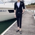 Bộ đồ nam kiểu Anh hai mảnh đẹp trai Slim triều nam phiên bản Hàn Quốc của bộ đồ 7 điểm giản dị tay áo phù hợp với quần chín - Suit phù hợp