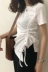 Mùa hè phiên bản Hàn Quốc mới của dây rút gió sang trọng với màu rắn thon gọn thon gọn tay áo ngắn tay áo sơ mi nữ nửa tay hoang dã Áo phông