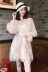 Mùa xuân và mùa thu Hàn Quốc phiên bản của gió sang trọng V-cổ đơn ngực cao eo là sequins mỏng lưới dài tay đèn lồng tay áo Một từ ăn mặc nữ A-Line Váy