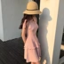 Hàn Quốc phiên bản của gió sang trọng màu rắn mặt đơn ngực cao eo kim là mỏng dệt gỗ tai ngắn tay áo Một từ ăn mặc nữ mùa hè