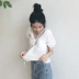 Mùa hè Hàn Quốc phiên bản của chic gió giản dị hoang dã eo mỏng ngắn tay V-Cổ ren áo sơ mi ngắn màu rắn áo sơ mi nữ sơ mi nữ Áo sơ mi