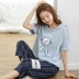 Đồ ngủ mùa hè của phụ nữ bông ngắn- tay hai mảnh Hàn Quốc phiên bản của bộ lỏng lẻo bông có thể được đeo bên ngoài nhà giản dị dịch vụ phù hợp với