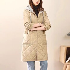Женская утепленная куртка 捡漏菱格连帽轻薄羽绒棉服女秋冬宽松加厚保暖派克服棉衣外套大衣 OTHER