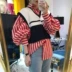 Cao đẳng gió mùa thu vest mới vest nữ Harajuku áo len retro V-Cổ lỏng ngắn len áo len áo công sở nữ Áo len