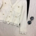 2018 mùa thu mới Han Fan tính khí màu đen và trắng dụng cụ sóng hem phần ngắn của lỗ lỗ đan áo khoác cardigan áo kiểu nữ đẹp Áo khoác ngắn
