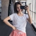 QTS thể thao nữ tay ngắn thả lỏng tập gym yoga chạy bộ áo thể dục nhanh khô áo thun thoáng khí mùa hè áo thun reebok Áo phông thể thao