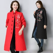 Real shot 2018 phong cách dân tộc nữ mùa đông văn học thêu dài phần khóa phong cách Trung Quốc thoải mái áo cotton thêu bông