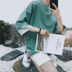 Hồng Kông phong cách mùa xuân và mùa hè của nam giới Hàn Quốc ulzzang loose Harajuku bf gió couple áo len giả hai mảnh tay áo t-shirt sinh viên Áo len