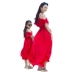 Hai loại phương pháp mặc Váy đi biển dành cho phụ huynh-trẻ em quây quây Đầm voan xanh - Trang phục dành cho cha mẹ và con Trang phục dành cho cha mẹ và con