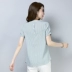 Áo thun cotton và vải lanh tay ngắn cho nữ 2019 hè mới che bụng đã mỏng mỏng size lớn trắng lanh top - Áo phông