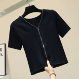 Весенняя трикотажная брендовая футболка с молнией, по фигуре, короткий рукав, с рукавом, популярно в интернете