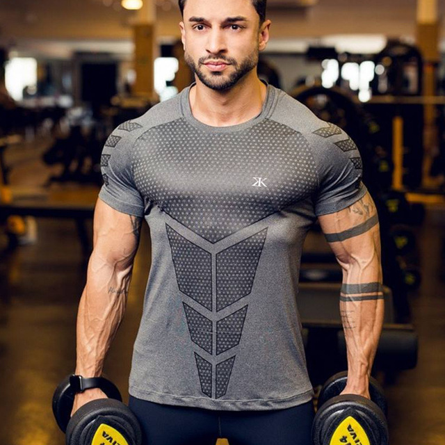Gray&2QuickdryTshirtSkinnyTeeShirtsGymWorkoutTopsformen