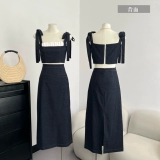 Летний комплект, короткая юбка в складку, длинная юбка, с акцентом на бедрах, городской стиль