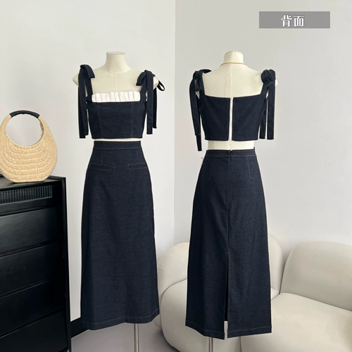 Летний комплект, короткая юбка в складку, длинная юбка, с акцентом на бедрах, городской стиль