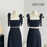 Летний комплект, короткая юбка в складку, длинная юбка, с акцентом на бедрах, городской стиль