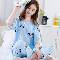 Mùa xuân và mùa hè bông lụa đồ ngủ nữ ngắn tay quần cotton lụa đồ ngủ phù hợp với mùa hè mỏng kích thước lớn cotton nhân tạo dịch vụ nhà áo ngủ