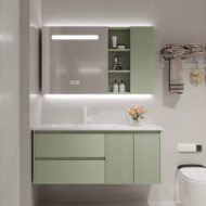 Tủ phòng tắm hiện đại tối giản ánh sáng sang trọng bằng gỗ sồi, rửa tay, rửa mặt tất cả -in -one tủ gương thông minh kết hợp gương tủ phòng tắm gương tủ phòng tắm