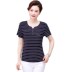 Mẹ tải mùa hè ngắn tay XL t-shirt trung niên của phụ nữ nửa tay áo sọc trung niên của phụ nữ bông đáy áo sơ mi áo kiểu người lớn tuổi Phụ nữ cao cấp