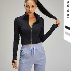 Куртка для йоги 立领修身瑜伽服磨毛裸感健身上衣拉链休闲运动外套女2021秋冬新款