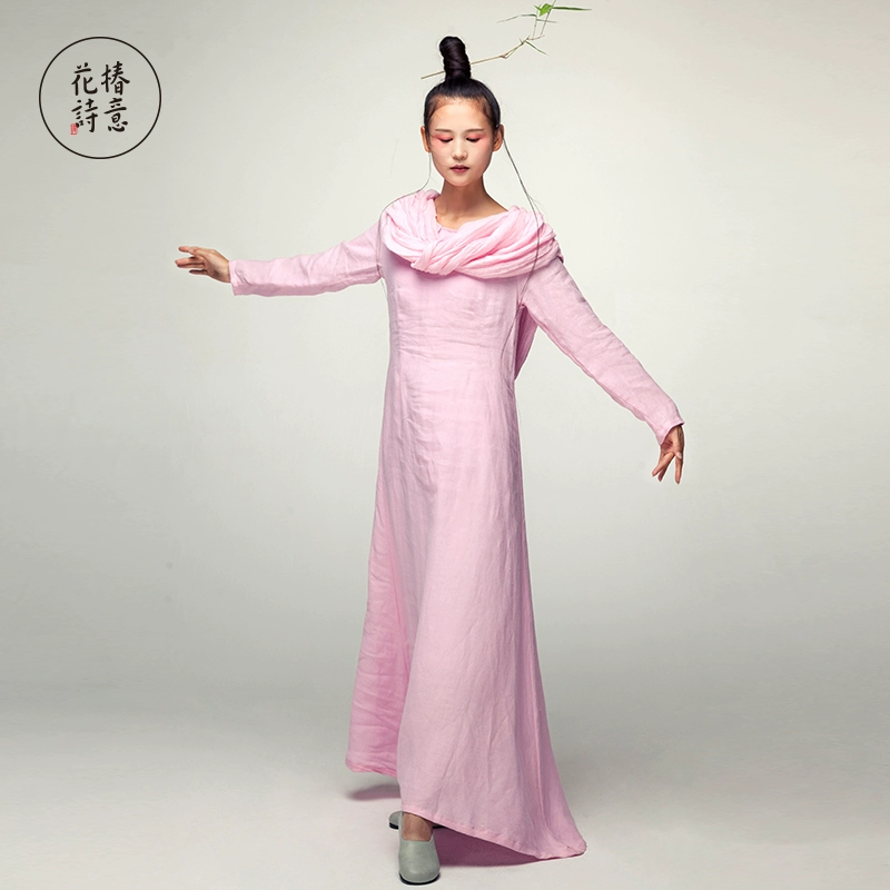 Phụ nữ mùa hè năm 2020 phong cách mới váy phụ nữ phong cách Trung Quốc cotton và lanh dài tay có mũ trùm đầu lỏng lẻo váy dài váy dài - Váy dài