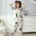 Hàn Quốc phiên bản của bộ đồ ngủ phụ nữ mùa xuân và mùa hè dệt bông vải thiết lập dài- tay bông lụa mỏng phần bông nhân tạo dịch vụ nhà kích thước lớn đồ bộ trung niên Bộ Pajama