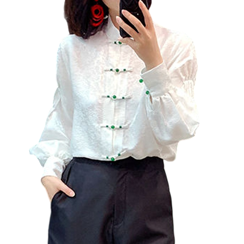 New Chinese-style Silk Shirt Women's Long-sleeved Spring Mid-length National Style Buckle Cardigan High-end Tang Coat Xiangyun Satin Top